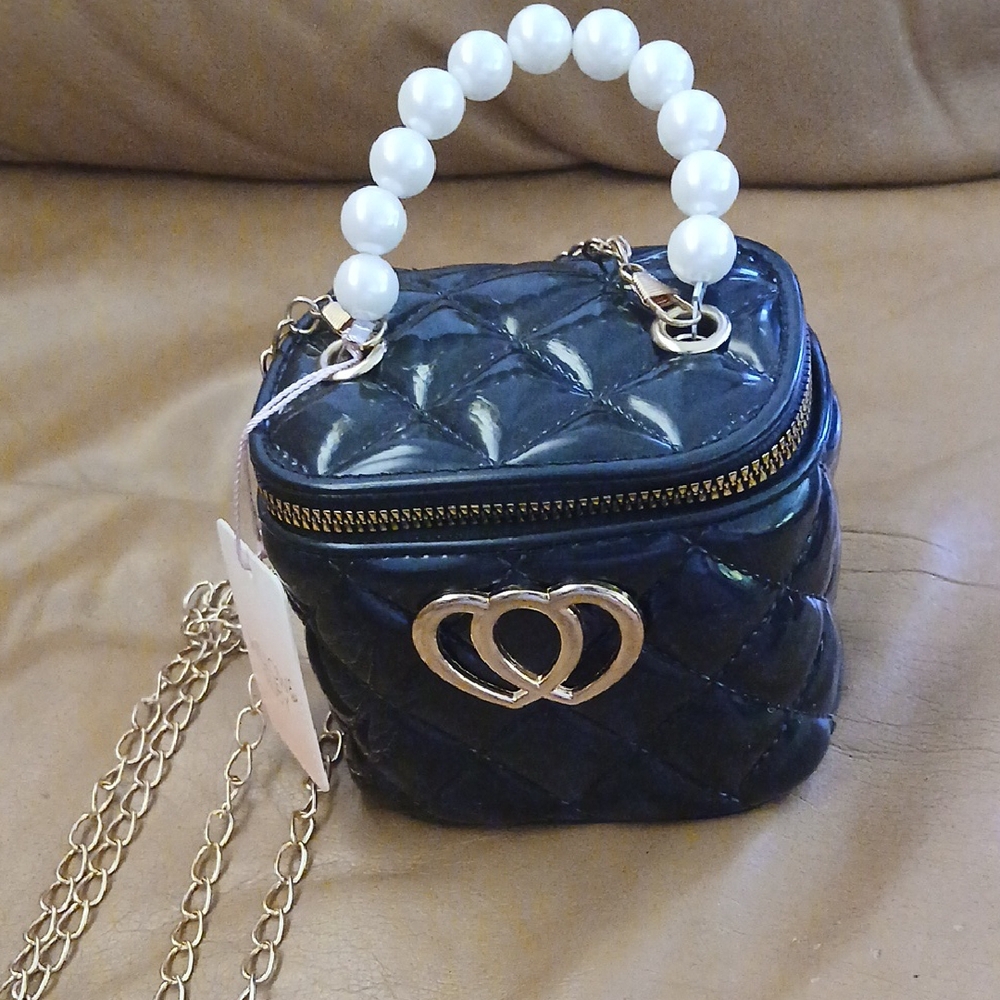 Elegant Black Quilted Mini Bag with Pearl Handle